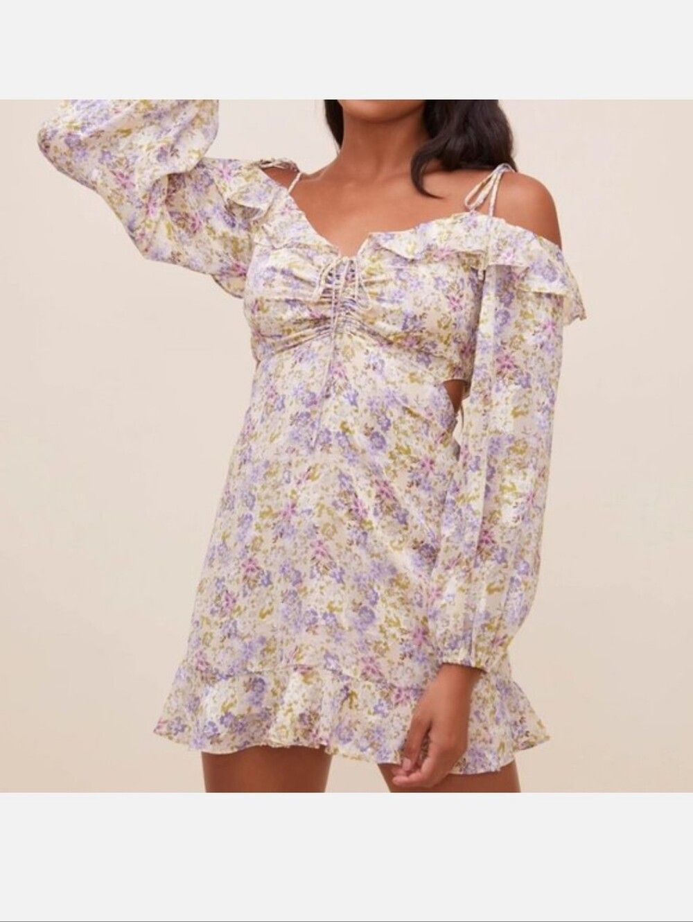 Astr The Label Anastasia Mini Cut Out Tie Floral Ruffle Dress L Large